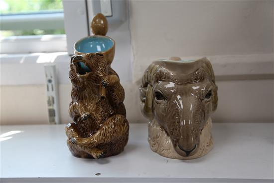 Two French majolica animal shaped jugs, late 19th century, 26.5cm